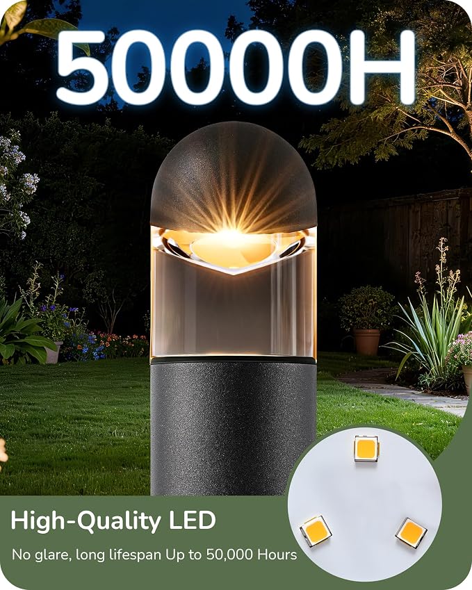 EDISHINE Low Voltage Landscape Lighting Glass Aluminum 10 Pack | 12V 3W 3000K, 50,000Hrs, CRI 80, Weatherproof Pathway Lights for Garden, Yard, Driveway, Black