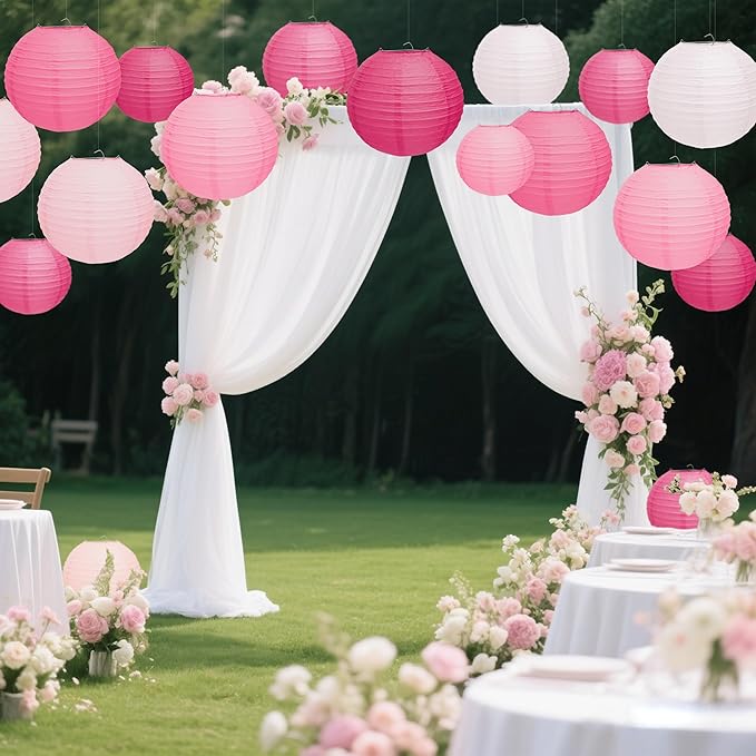 12 Pcs Pink Paper Lanterns 10" Hanging Valentines Paper Lanterns Pink Party Decorations for Valentine's Day Party Decorations Wedding Birthday Engagement Bridal Showers Galentines Day Decor