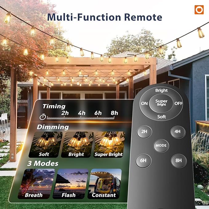 addlon 78(72+6) FT Solar String Lights Waterproof with Remote USB, 24+2 LED | Shatterproof Bulbs Patio Lights, Dimmable & Timable 3 Lighting Modes Solar Light for Backyard Camping Garden Decor