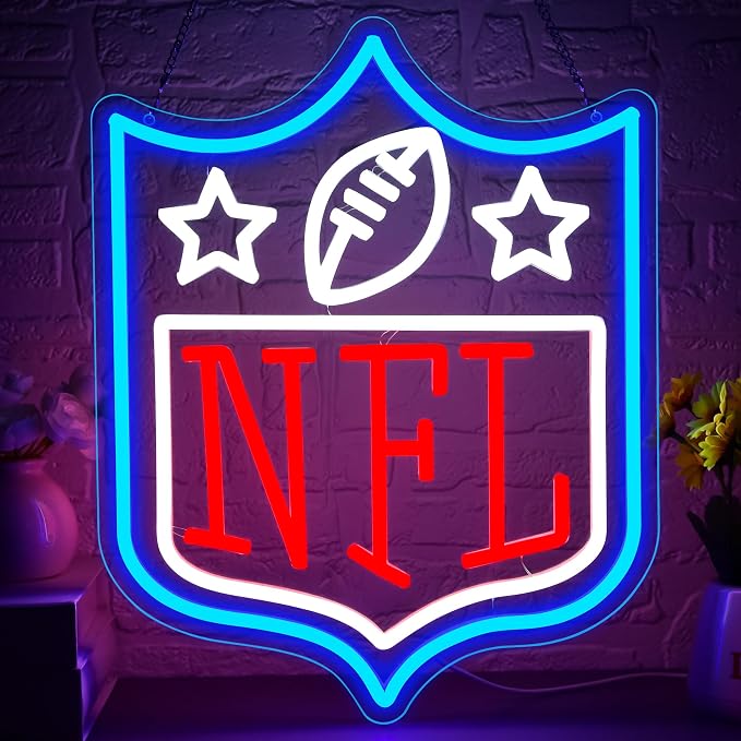 Football Neon Sign for Wall Decor Football Led Neon Light for Man Cave | Dimmable Rugby Logo Sign for Bedroom Club Bar Game Room Party Garage Decor Birthday Gift for Rugby Fans Size15.7*12.6 In