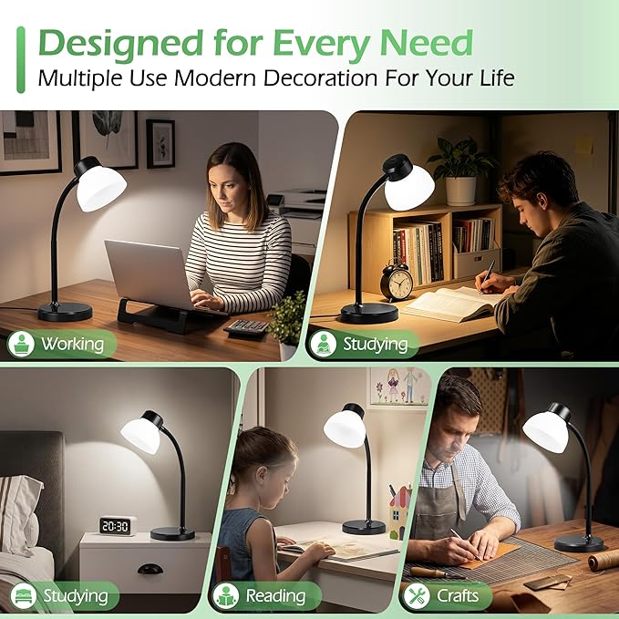 Desk Lamps for Home Office,Small LED Reading Lamp,5000K Eye-Care Desk Light | Desk Lamps for College Dorm, Kids Study Table, Bedroom , Flexible Gooseneck, Compact Small Table Lamp, Space-Saving Design