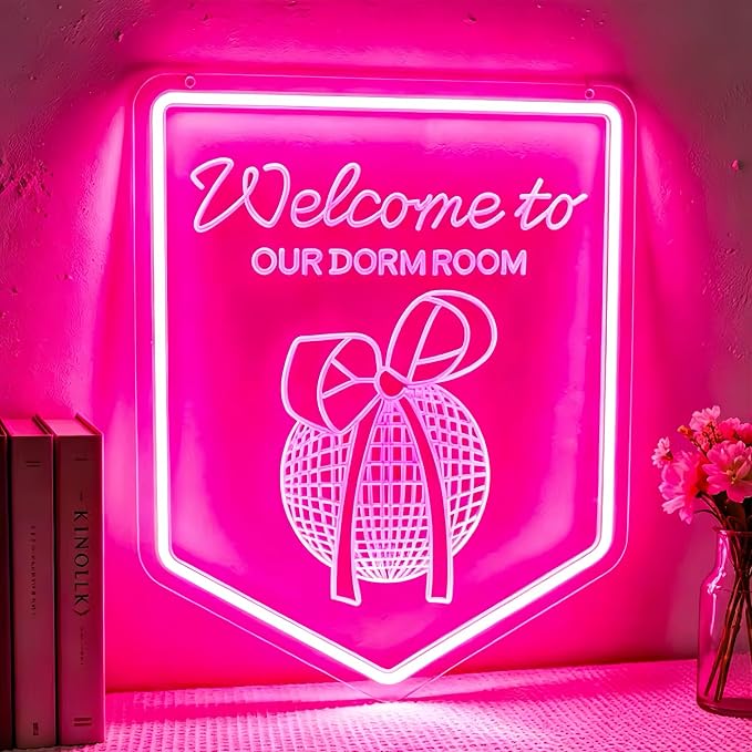 Neon Sign, Dorm Room Neon Signs for Wall Decor LED Signs Neon Light | Welcome to Our Dorm Room Neon Sign for Bedroom, College Dorm Decor, Party, Club, Home Decor, Pink Decor, Gift, USB Powered
