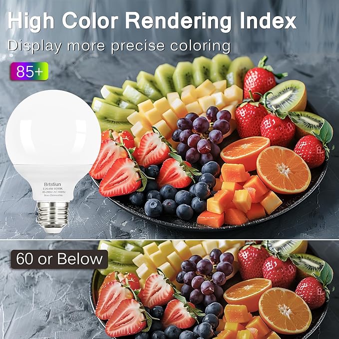 G25 LED Light Bulbs, Round Vanity Light Bulbs for Bathroom, 40W Equivalent, Cool White 4000K, E26 Base Globe Light Bulb, 600LM, Non-Dimmable, 4-Pack
