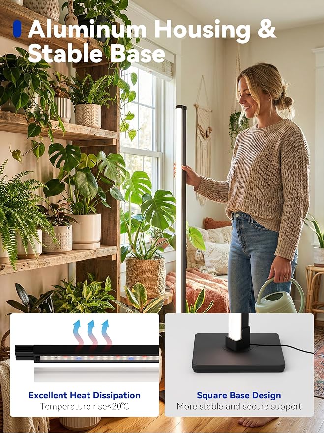 Vertical Grow Light for Indoor Plants, 60in LED Standing Lamp | 36W Full Spectrum Plant Lights with Auto Timer, 268 LEDs Dimming and 3 Light Modes for Wide Coverage Area in Indoor Gardens