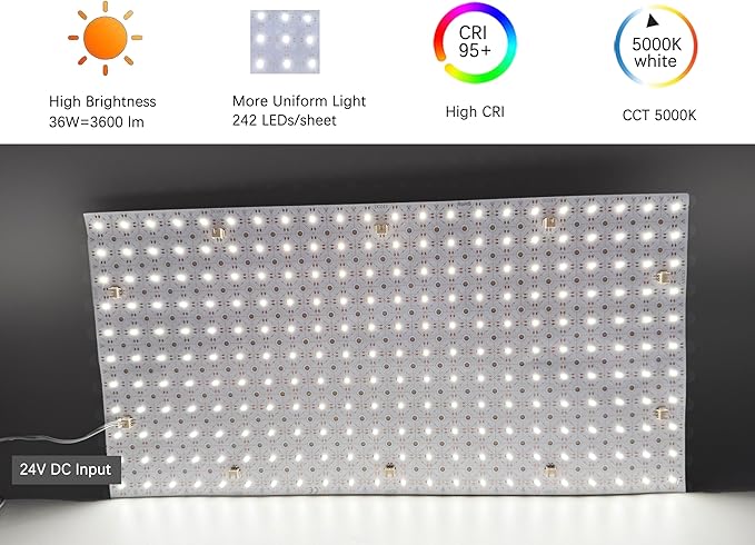 4-Pack LED Backlight Sheet 24V 36W 5000K White, 19.3X9.6 inches Each Unit, Dimmable Flexible LED Panel Sheet for Backlit Translucent Stone/Marble/Onyx/Quartz Countertops Walls