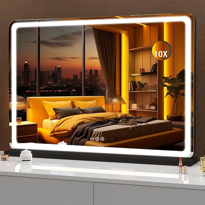 Hasipu Vanity Mirror with Lights, 31.5" x 22.4" LED Makeup Mirror, Lighted Makeup Mirror with Dimmable 3 Modes