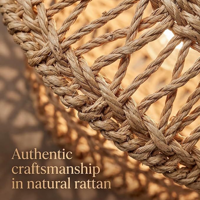 Small Rattan Table Lamp for Bedroom, Boho Bedside Lamp with Warm LED Bulb, Handwoven Wicker Nightstand Lamp for Nursery, Entryway & Dorm, Mini Ambient Night Light with Wood Base (8.6" Tall)