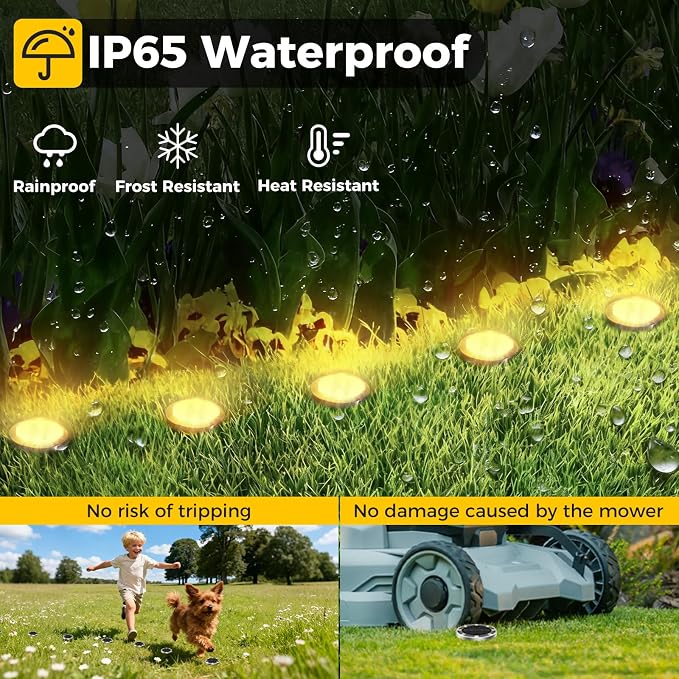 30 Pack Solar Ground Lights Outdoor, 8 LED Mini Flat Solar Disc Lights, IP65 Waterproof Pathway Lights Solar Powered, Landscape Lighting for Garden Walkway Driveway Yard Lawn,Warm White