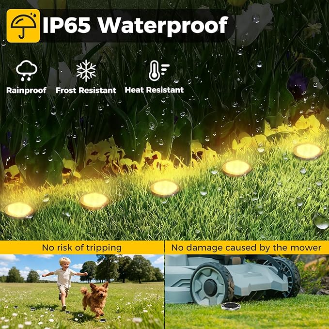 24 Pack Solar Ground Lights Outdoor, 8 LED Mini Flat Solar Disc Lights, IP65 Waterproof Pathway Lights Solar Powered, Landscape Lighting for Garden Walkway Driveway Yard Lawn,Warm White
