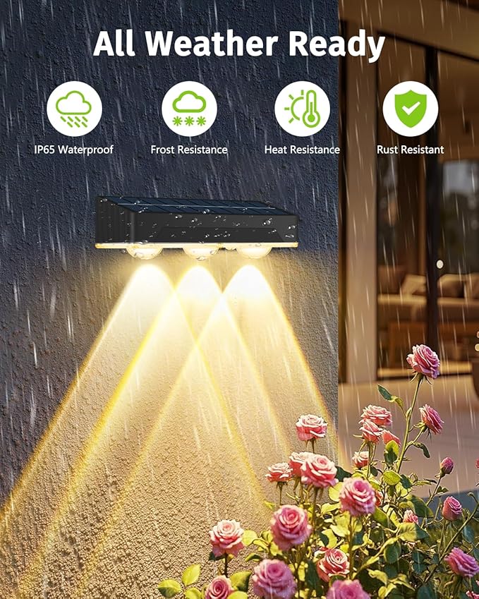 Solar Fence Lights Outdoor 2 Pack Waterproof High Brightness Upgraded 3 LED Lens Solor Deck Lights Warm & Cool White RGB 10 Colors Outside Solar Powered Wall Light for Backyard Patio Step Railing