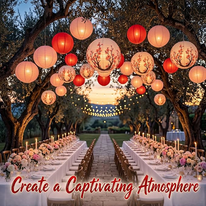 Mudder 20 Pack Cherry Blossom Party Decorations, Pink White Red Hanging Paper Lanterns, Japanese Sakura Theme Decor for Birthday Wedding Garden Party Home Decorations