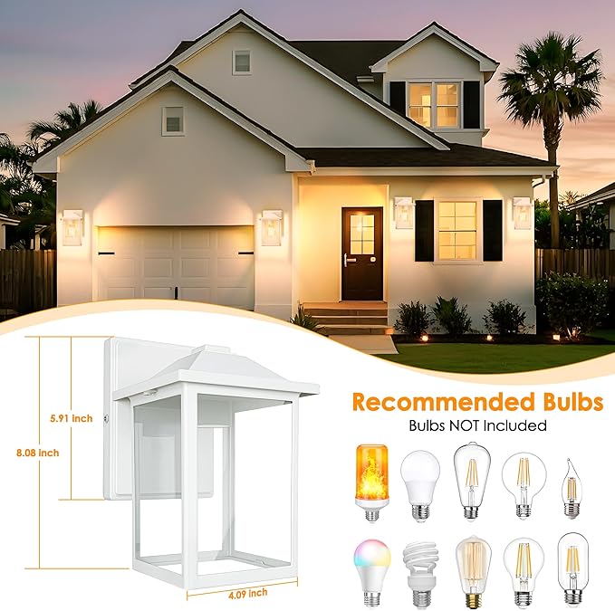 Outdoor Wall Lantern, Exterior Waterproof Wall Sconce Light Fixture, White Front Door Mounted Lighting with Glass, Anti-Rust Porch Lamp