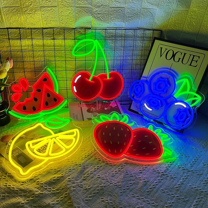 Ecluloriven Watermelon Neon Sign for Wall Decor, UV Print Summer Watermelon Neon Lights, Vibrant Fruit Themed Neons LED Signs for Kids Room, Bedroom, Restaurant, Bar, Club, Fruit Shop, Birthday Party