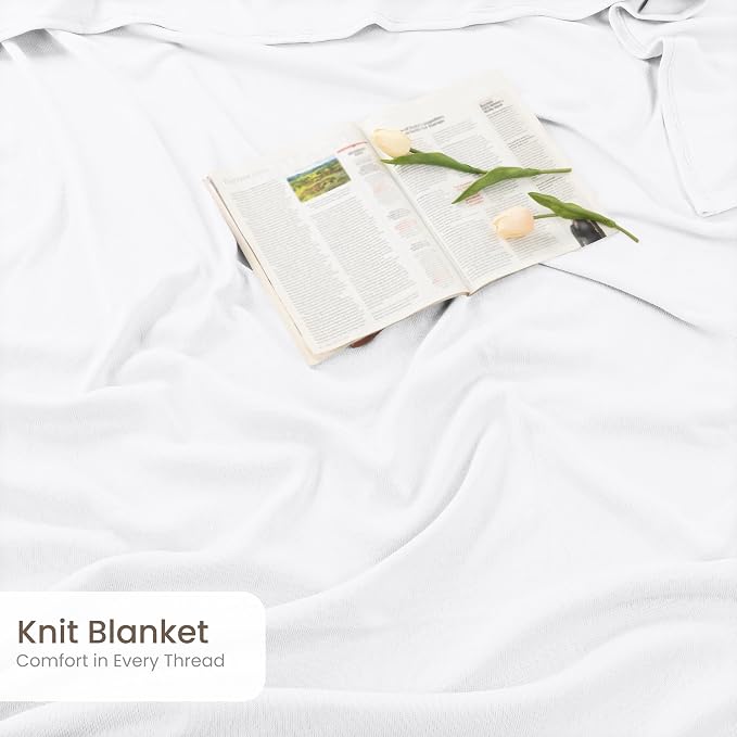Utopia Bedding Soft Jersey Knit Blanket White Queen (90x90 Inches) | Lightweight, Breathable, Sweatshirt Blanket, Bed, Couch, Sofa, Cozy, Home Decor, Summer