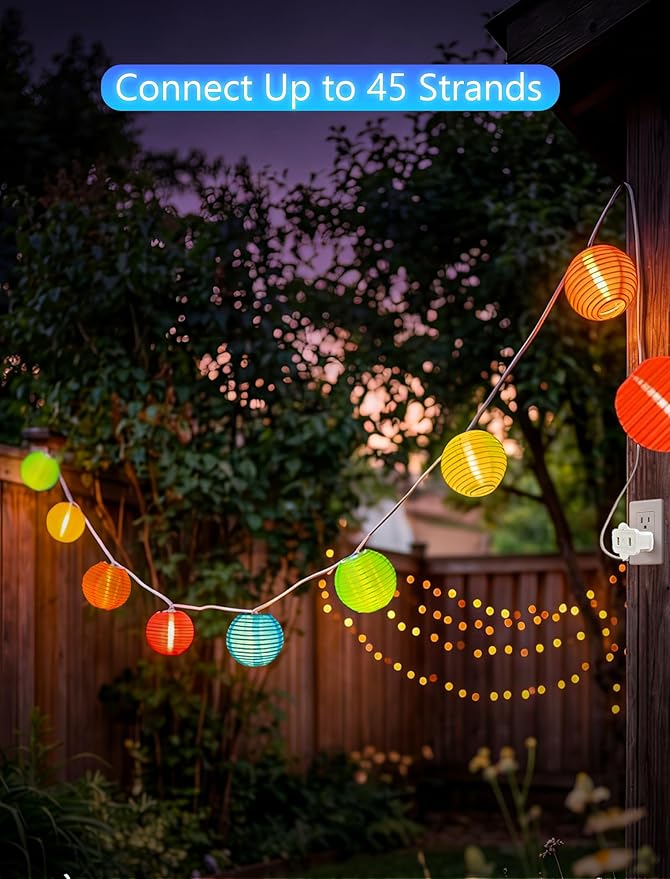 8.5Ft Multicolor Lantern String Lights, Summer Hanging String Lights with 10 Colorful Lanterns, Nylon Lights for Indoor Outdoor Party Decor, White Wire