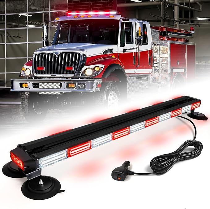 42" Rooftop 206 LED Emergency Traffic Security Light bar Strobe Beacon Lights Bar Magnetic Base Warning Flashing Light for Construction Vehicles Trucks Postal Mail Carrier Snow Plow, Red/White