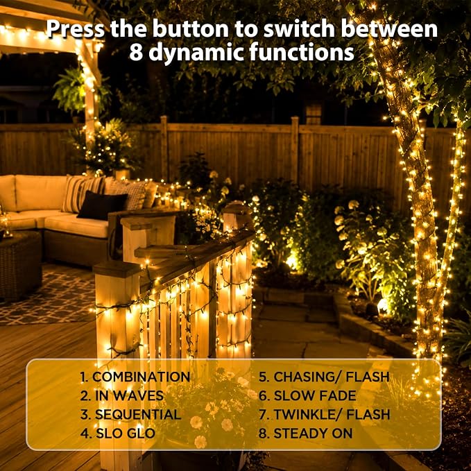 Nisocy 100FT LED String Lights Outdoor Waterproof – Warm White Fairy Lights with Plug, Connectable Christmas Tree Lights for Patio, Garden, Bedroom, Wedding, Party, Decor