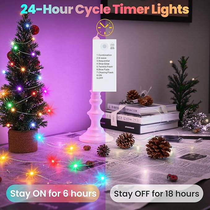 Mlambert LED Fairy Lights Battery Operated with Timer, Rechargeable Mini Twinkle Lights for Christmas Decor Holiday Party, 32.8FT(16.4x2), Multicolor
