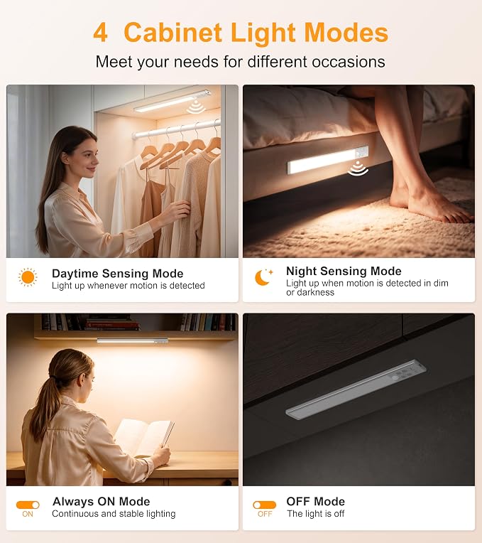Gritin 2026 Gen 2 12.7inch Under Cabinet Lighting with Flashlight Mode | 5 Colors & 6 Brightness,Super Bright,4 Modes,Motion Sensor,Long Lasting,Easy Installation Magnetic Under Closet Lights-2 Pack
