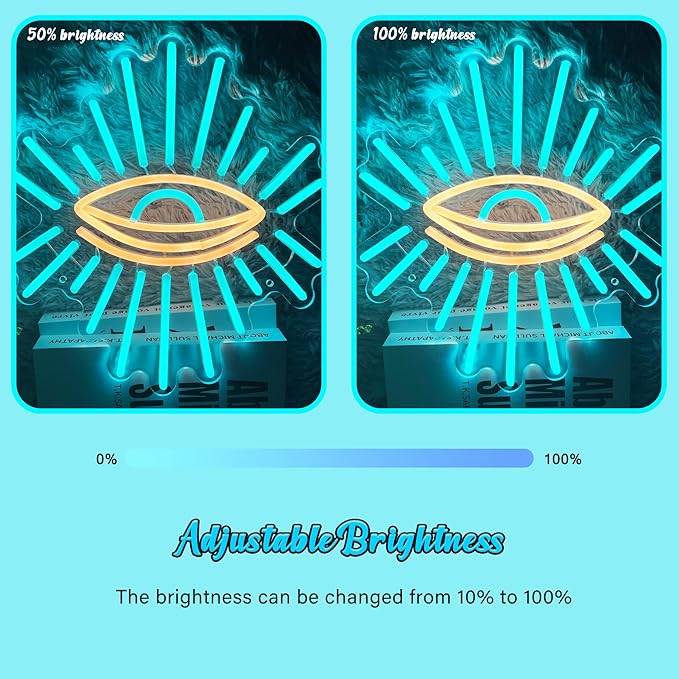 Evil Eyes Neon Signs for Wall Decor, Dimming LED Blue Goth Eyes Neon Signs, Bohemian Wall Decor Witchy Decor USB Neon Wall Signs for Bedroom Meditation Decor Charm Gift Unique Home Christmas Gift(11.8x13in)