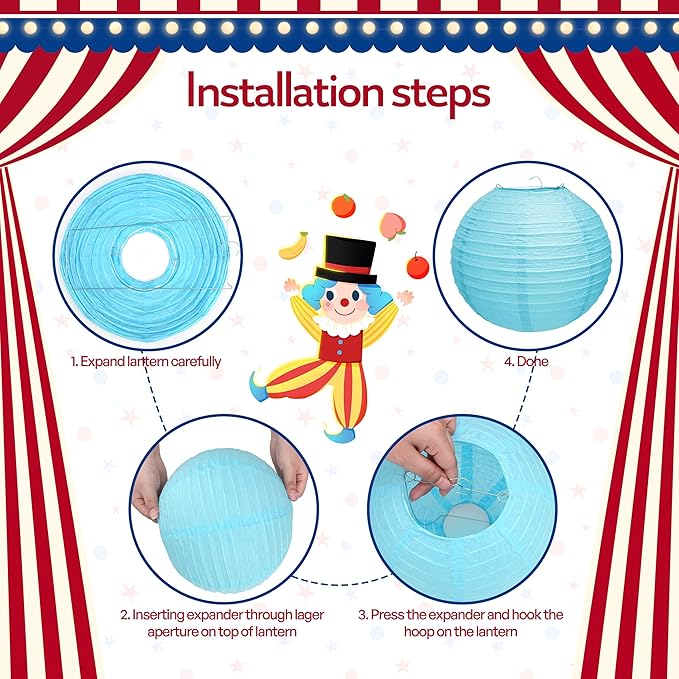 12 PCS Circus Theme Party Decorations, Red Yellow Blue Paper Lanterns, Summer Party Decorations for Beach Pool Hawaiian Carnival Circus Birthday Party Supplies