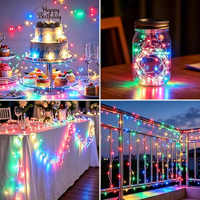 2 Pack Battery Operated LED Fairy Lights with Remote, 33ft 100LED Multicolor Twinkle Lights, Waterproof String Lights for Bedroom with Reel for Wedding Party Christmas Decor