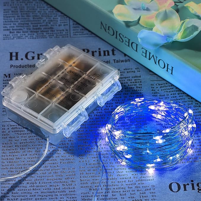 Ariceleo 1 Pack 32.8 Ft. Battery Operated Outdoor String Lights with Remote & Timer, LED Blue Fairy Lights, Waterproof Twinkle Lights for Bedroom, Dorm, Mason Jar, Wedding, Party, Christmas