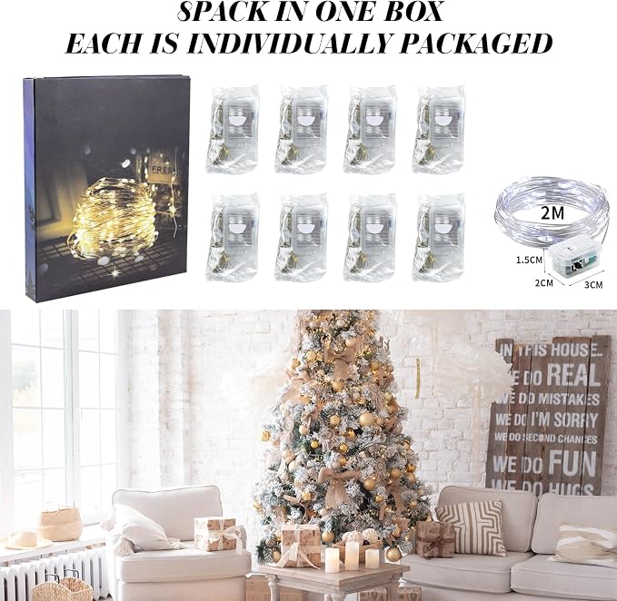 ZGWJ 8 Pack White Fairy Lights, Mini String Lights | Battery Operated 7 FT 20 LED Waterproof 3 Modes for DIY, Parties, Wedding, Halloween, Christmas Decoration