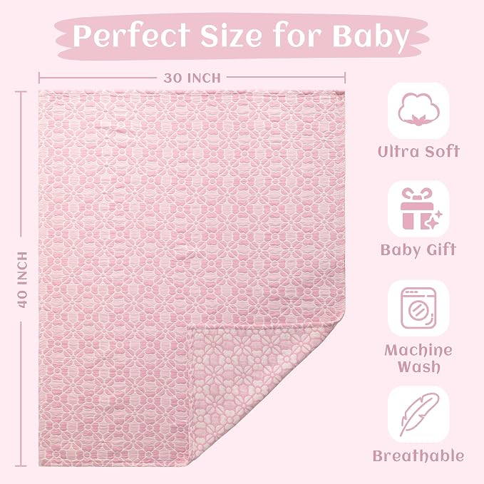 NTBAY 3 Layer Muslin Toddler Blanket, 30 x 40, Pink Clover | Breathable Muslin Cotton Outer Layers with Light Thermal Fill, Reversible for Stroller, Daycare, Travel, and Supervised Use
