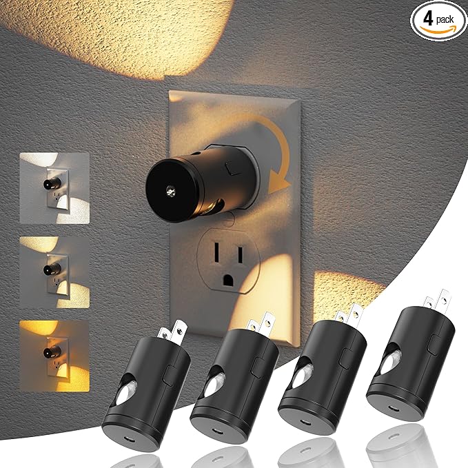 JandCase Night Lights Plug into Wall,4 Pack Mini Lens Night Light with 3CCT Color Temperature,180° Rotatable Night-lights,Dimmable Nightlight Plug in with Light Sensor for Bathroom Hallway Room Decor