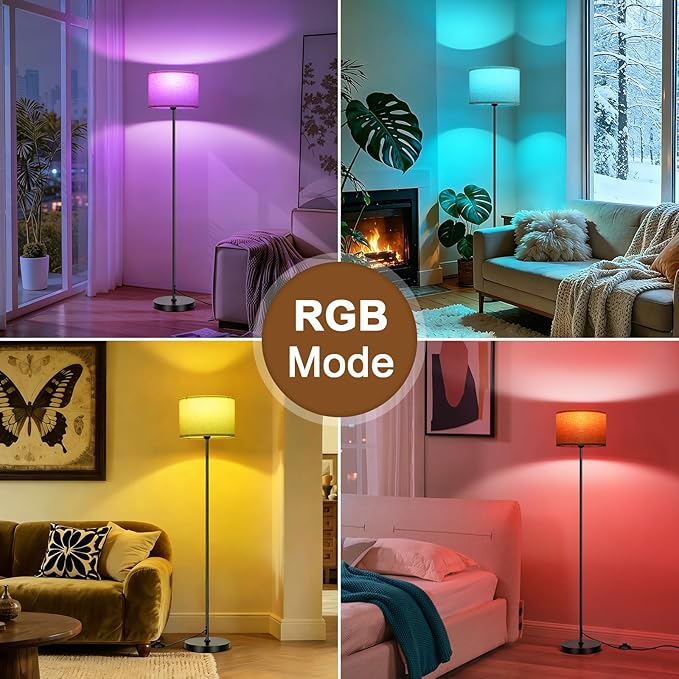 FRIDEKO HOME Floor Lamp for Living Room - Bedroom Standing Tall Lamps with Remote & Color Changing Light Bulbs - Dimmable Mordern Corner Lights for Office with Beige Shade