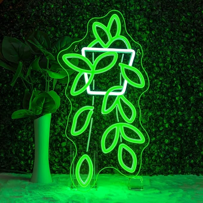 Pothos Pots Neon Sign Botanical LED Wall Decor for Plant Shops, Home Gardens & Green Spaces, USB-Powered with Adjustable Brightness Design