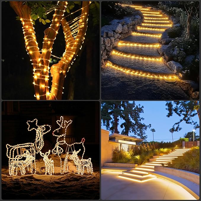 50ft LED Rope Light with Remote 8 Modes Strip Lights with Timer & Memory 5.5mm Large Diameter Twinkle Lights for Wedding Garden Christmas Halloween Bedroom Patio Decorations(15M, Warm White)