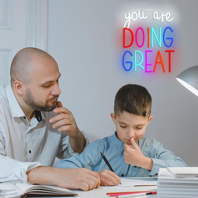 You Are Doing Great Neon Sign Colorful Doing Great Neon LED Light Dimmable Inspirational Letters Light Sign for Wall Decor Living Room Office Club Home(12.6 * 14.96In)