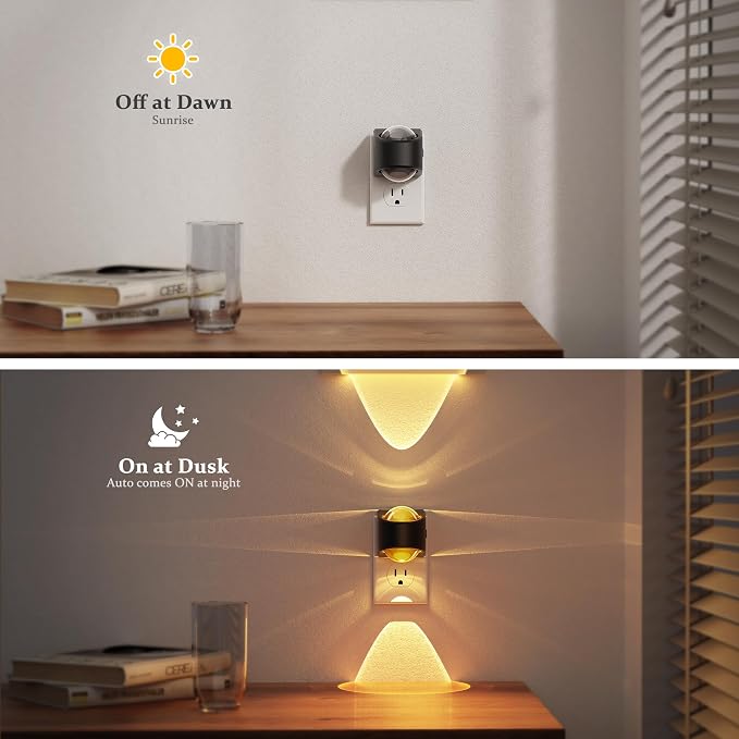 JandCase Night Lights Plug into Wall,3000K Warm White Projector Night Light | Dusk to Dawn Sensor Night Light Plug in, 2 Pack Dimmable Night Light with Brightness Memory for Bedroom Hallway Stair Nursery