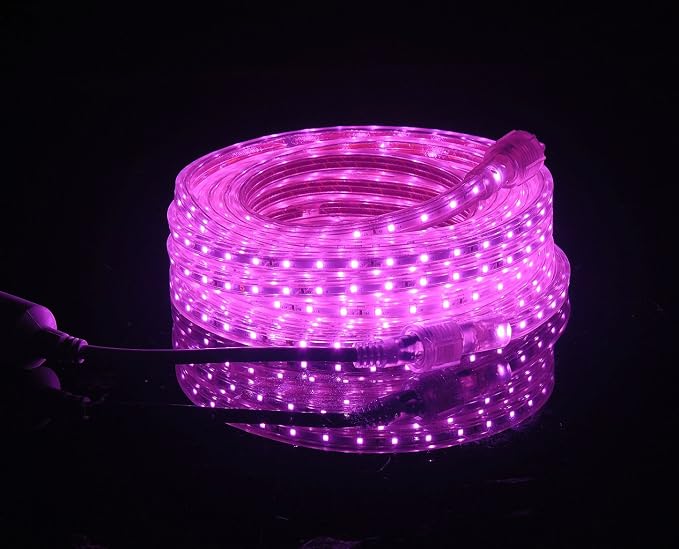UL Listed, 3.3 Feet, 360 Lumen, Pink, Dimmable, 110-120V AC Flexible Flat LED Strip Rope Light, 60 Units 3528 SMD LEDs, Indoor Outdoor Use, Accessories Included, Ready to use
