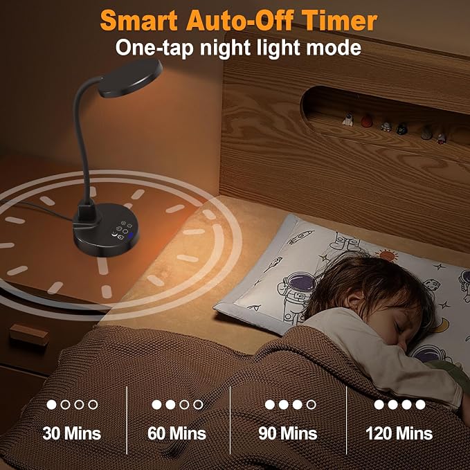 15W LED Desk Lamp with USB Charging Ports, [Button & Remote Control] Dimmable Table Lamp with 3 Color Modes, 5 Brightness Levels, 4 Timers, Flexible Reading Light for Home Office, Bedroom, Kids Study