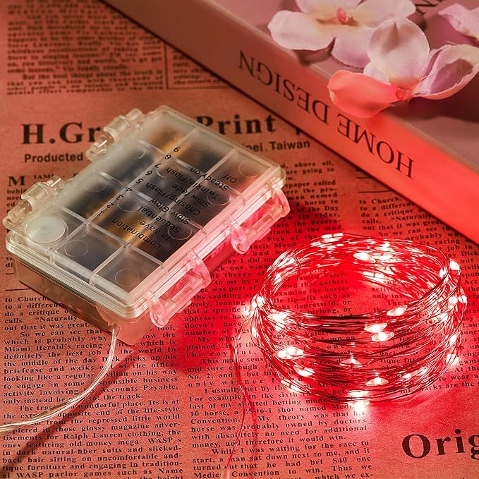 Ariceleo 1 Pack 32.8 Ft. Battery Operated Outdoor String Lights with Remote & Timer, LED Red Fairy Lights, Waterproof Twinkle Lights for Bedroom, Dorm, Mason Jar, Wedding, Party, Christmas