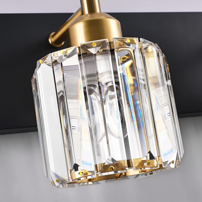 PRESDE 1-Light Bathroom Vanity Light, Modern Black and Gold Wall Sconce with Crystal Shade, Single Wall Lamp for Over Mirror Bedroom Hallway