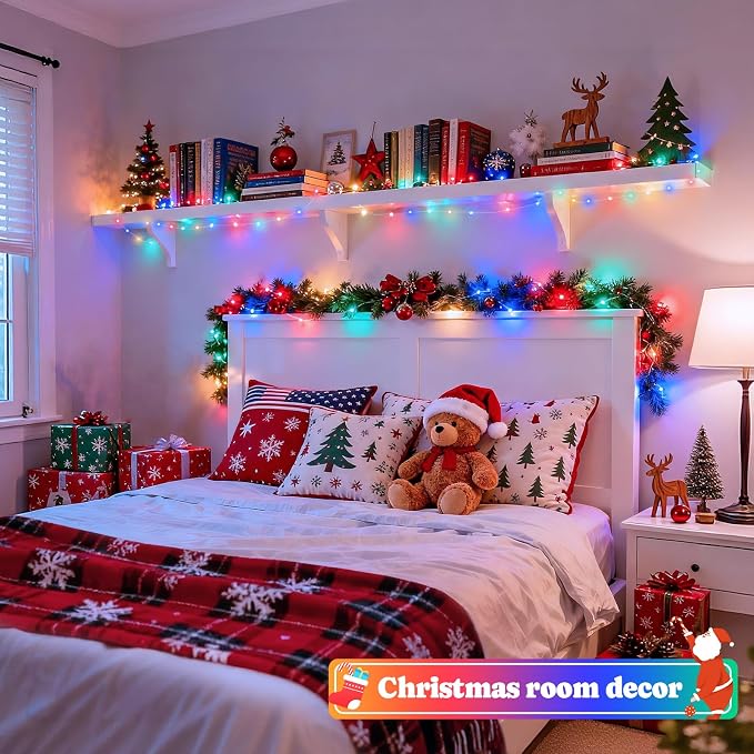 JMEXSUSS 2Pack Multicolor Fairy Lights Battery Operated for Christmas Decor | Total 200 LED 66ft, Battery Powered Christmas Lights with Remote, 8 Modes Twinkle String Light for Mantel Tree Indoor Outdoor