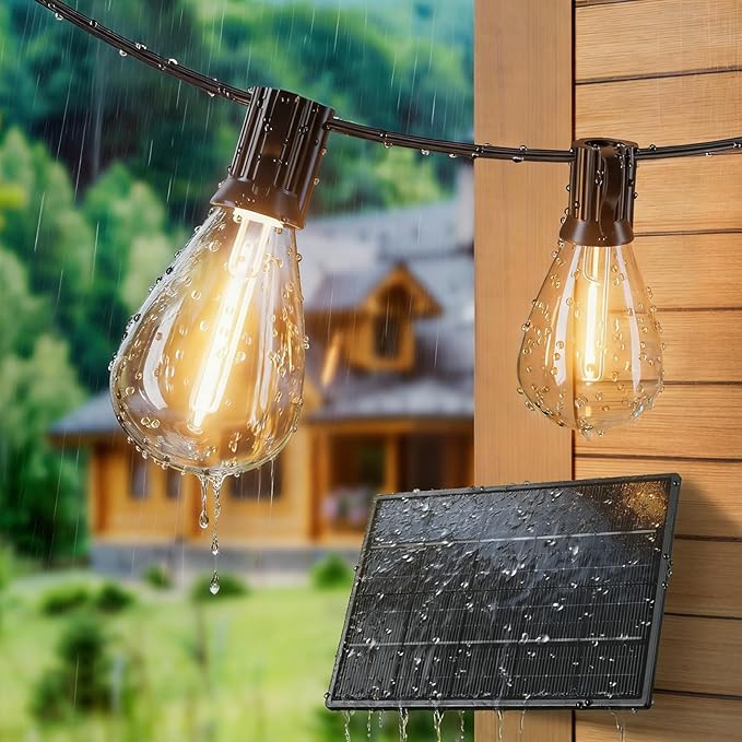 100FT Solar Outdoor String Lights with 36+2 Edison Shatterproof Waterproof Bulbs, 2200K Commercial Grade Patio Lights, Heavy Duty Outside Hanging for Garden Porch Deck Decor