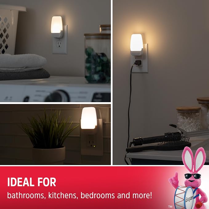 Energizer Night Light, Light Sensing, Nightlight for Bedroom, Bathroom, Nursery, Hallway, Kitchen, 3000K, White,81565 (Pack of 16)