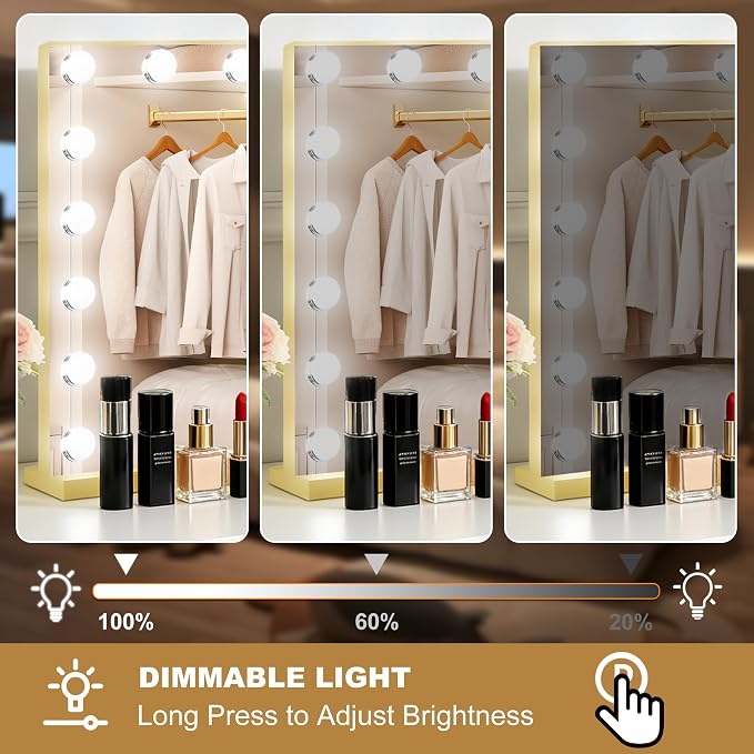 Moonee Vanity Mirror with Lights, Gold Hollywood Lighted Makeup Mirror with 17 Dimmable Bulbs and 10X Magnification, 3 Colors Modes, Aluminum Metal Frame, Light Up Mirror for Tabletop/Wall（28" x 20"）
