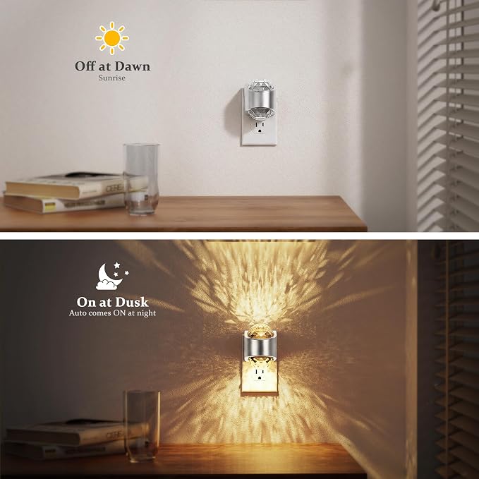 JandCase Night Lights Plug into Wall, Star Projector Night Light | 3000K Soft White, Automatic Galaxy Nightlight Plug in with Light Sensor for Bathroom Hallway Room Decor
