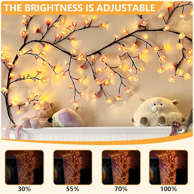 6FT 96LED Pink Cherry Blossom Tree Branch Lights for Wall Battery Box | Cherry Enchanted Willow Vine Lights with Remote Timer, 8 Light Model for Bedroom Wall Doors Wedding, Christmas