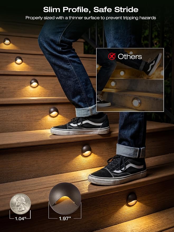 CLOUDY BAY [12 Pack] Anti-Glare Low Voltage LED Deck Lights - 12-24V Recessed Step Riser, IP65 In-Ground Outdoor, 2700K Warm White, Aluminum Housing, Oil Rubbed Bronze Finish