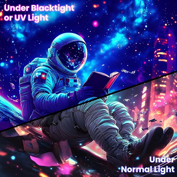 BVBOX Astronaut Space Blacklight Tapestry 59"x51", UV Reactive Astronaut Reading Universe Galaxy Planet Glow in Dark Tapestries, Black Light Neon Upright Poster Wall Hanging Backdrop Decor for Bedroom Living Room