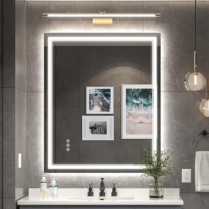 Ratsamee 30x36 Inch Led Mirror for Bathroom with Front Light and Backlit, Bathroom Mirror with Led Lights, Vanity Mirror with Lights for Wall, Anti-Fog, Dimmable, Memory Function, Tempered Glass