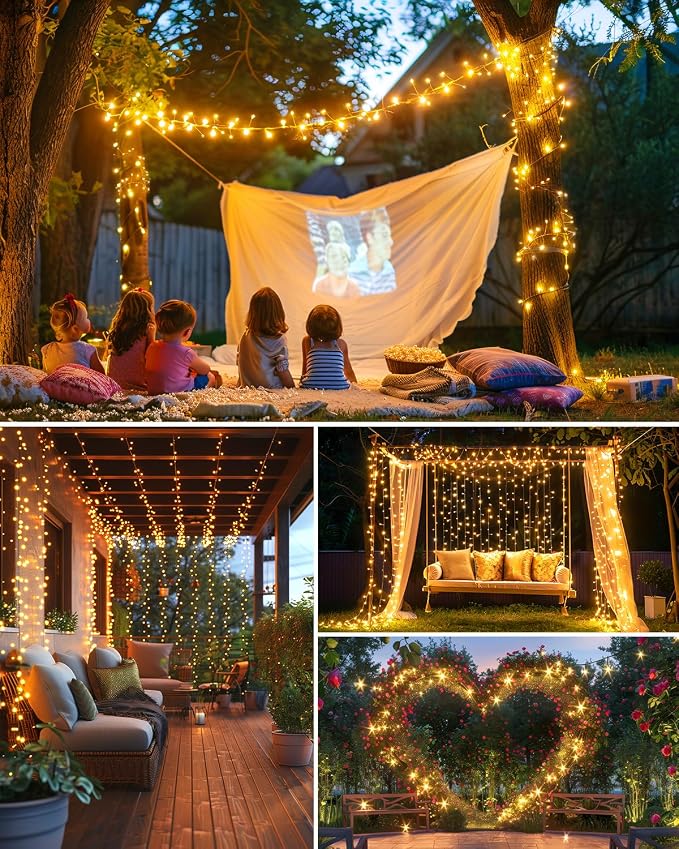 240 LED Solar Fairy Lights Outdoor Waterproof IP65, 20FT 8 Lighting Modes | Solar Christmas Lights Outdoor Waterproof Cascading Twinkle Lights Balcony Garland Patio Christmas Decorations, Warm White