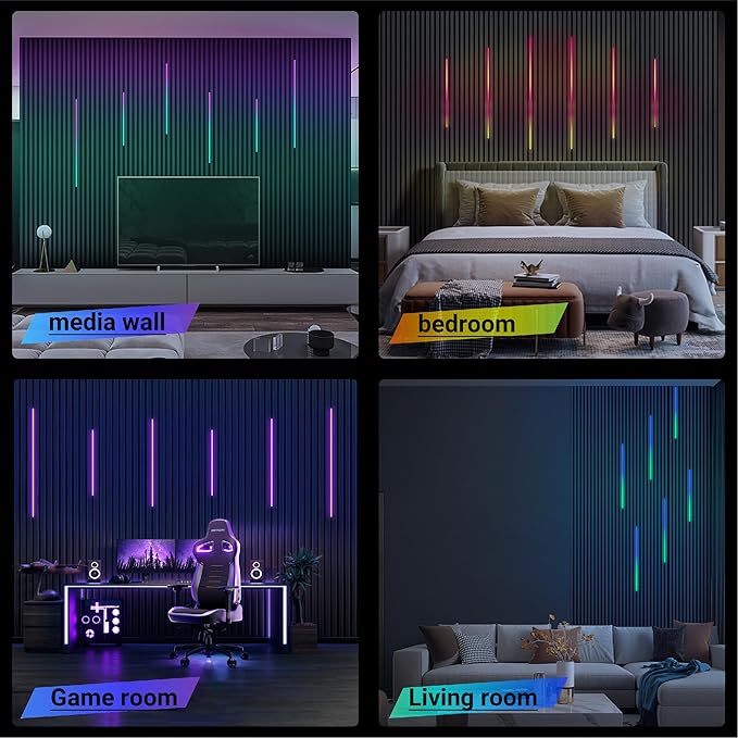 HAMRVL Black RGB Smart IC Recessed Lighting Kit - 6pcs Wall Panel Lights for Acoustic Panels, APP/Remote Control, Music Sync, Chasing Effects, Slat Wall Lights for Wood Wall Panel (2*24+2*32+2*40 in)